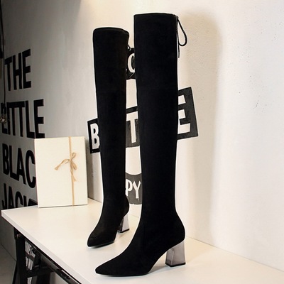 336-13 European and American wind their female boots thick with sexy high-heeled tines show thin nightclub pedicure knee