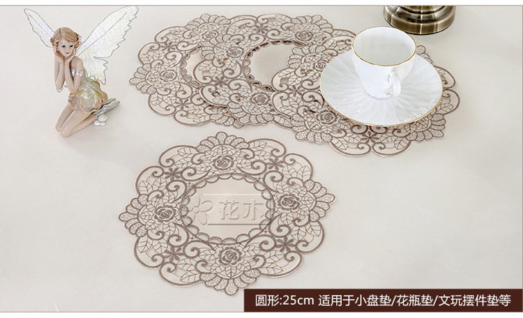 Hollow Thêu Bảng Mat Châu Âu Vải Coaster Bát Mat Cách Nhiệt Pad Vuông Vòng Vase Mat khăn trải bàn vải canvas