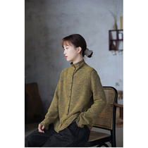 One old original three season style soft AB color double layer cloth half high collar open flap Two sides wearing knit shirt 2752-4
