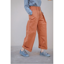 One old original Four Seasons old orange twill cotton vintage high waist straight wide leg casual pants 3425