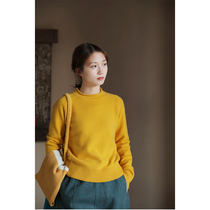 An old original with winter style duckling yellow half height neckline with soft cover head beating bottom cashmere knitted sweater 6197