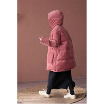One old original winter Chian pink cotton corduroy stand collar hooded super thick silhouette medium down jacket 4420