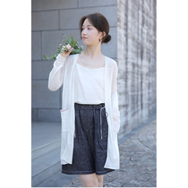 One Old Original Three Seasons White 32 Flax Breathable Dry Bump Texture Loose Knitted Cardigan 6075