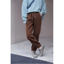 An old original with winter style deep charred sugar thick real sheep wool cloth tightness waist pumping rope with loose casual pants 4629-1