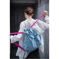 One old original with summer cotton Slim Line Sense Pocket Bunch Mouth Webbing Webbing Shallow Blue Large Capacity Casual Denim Bag 4833