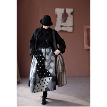 One old original high-grade Japanese imported fabric Wool art polo point jacquard elastic waist drawstring skirt 5222