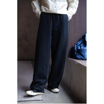 An old original black thick solid pure cotton soft glutinous plus suede double stitch fabric with elastic waist and casual long sweatpants 2769-2