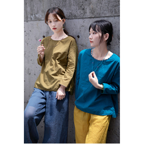 An old original with summer style blue and green bicolor and super light and soft cotton round neckline with two-wear tooth-teeth delight shirt 3477-5-4