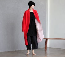 One old original winter merino wool red cardigan AB face color thick knitted sweater jacket 1205-2