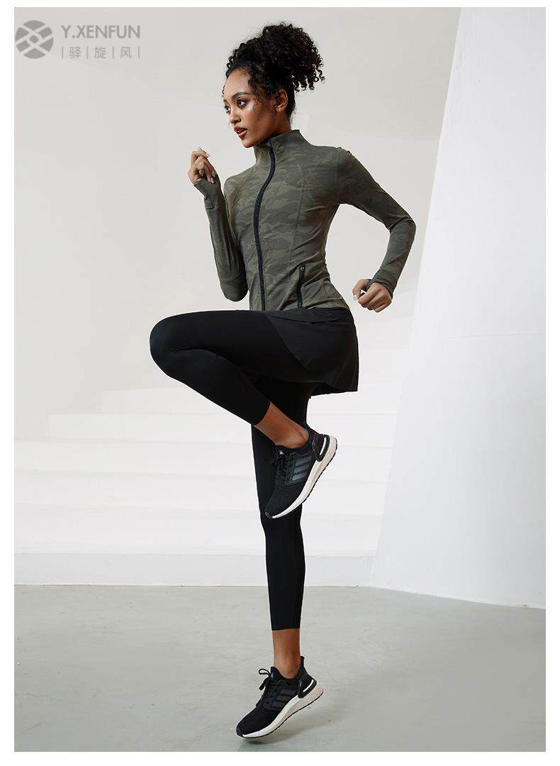Запуск куртки 秋冬新款健身外套女裸感迷彩跑步运动修身训练服普拉提瑜伽服上衣