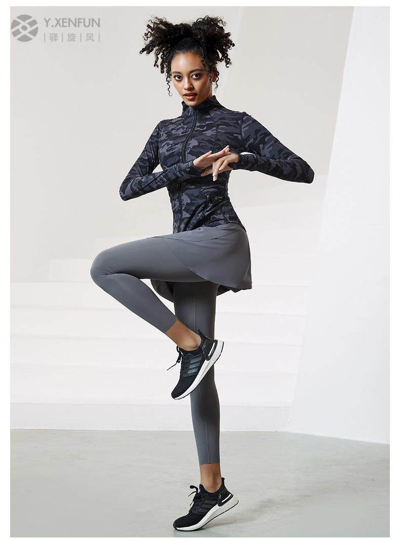 Запуск куртки 秋冬新款健身外套女裸感迷彩跑步运动修身训练服普拉提瑜伽服上衣