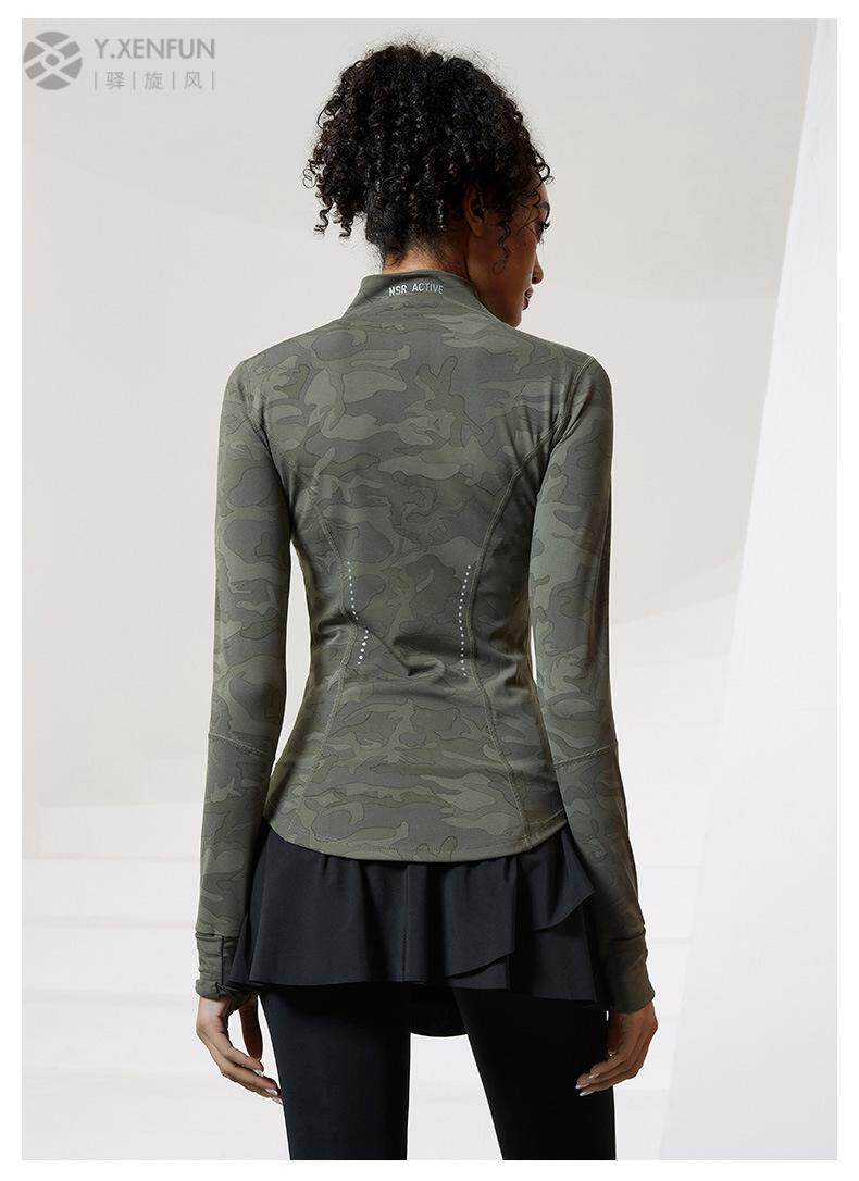 Запуск куртки 秋冬新款健身外套女裸感迷彩跑步运动修身训练服普拉提瑜伽服上衣