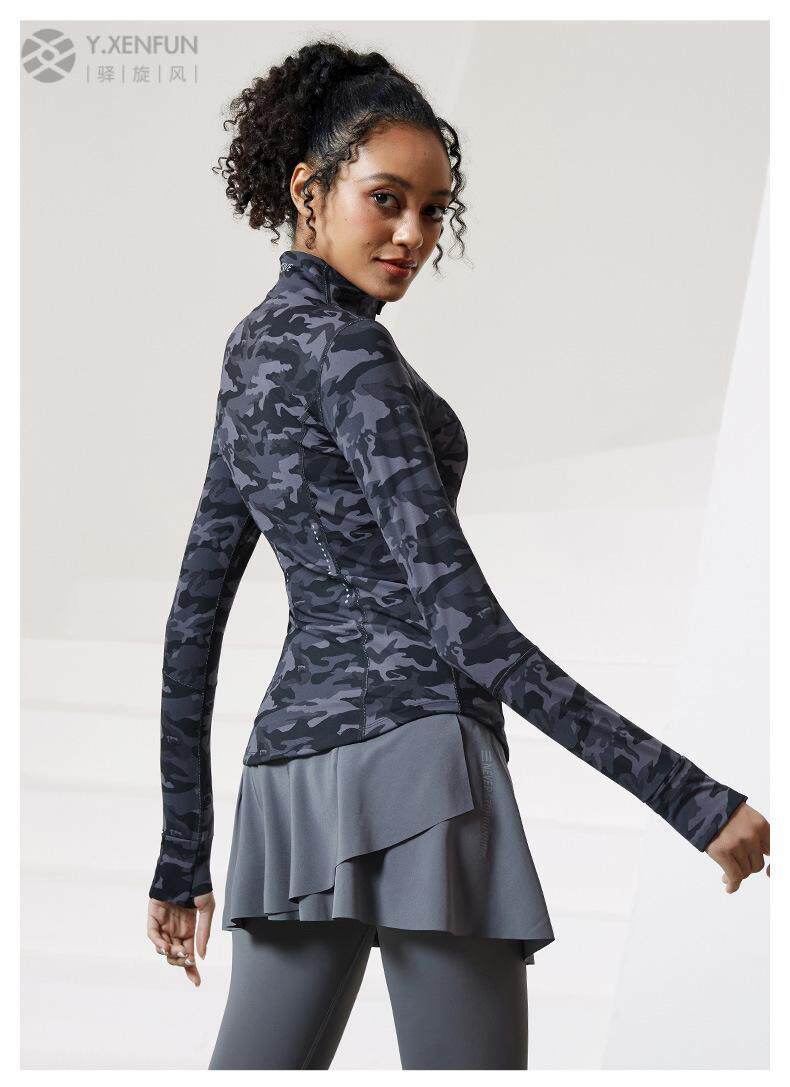 Запуск куртки 秋冬新款健身外套女裸感迷彩跑步运动修身训练服普拉提瑜伽服上衣