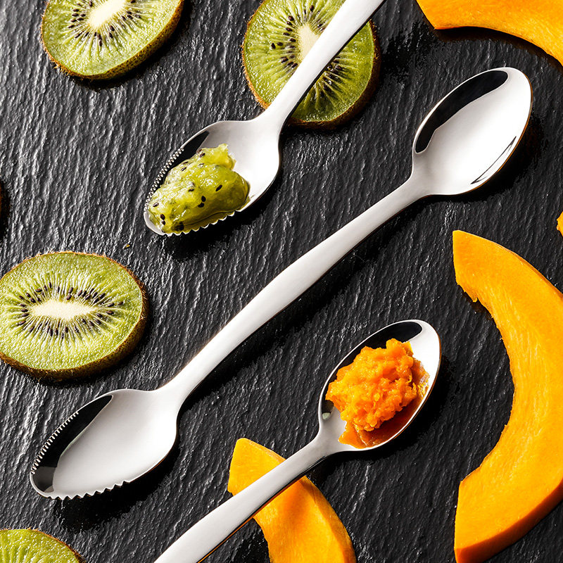 Baby Cutlery Cutlery Apple Clay Spoon Baby Dual-use Stainless Steel Deputy Food Tablespoon Double Head Scrape Fruit Mud God
