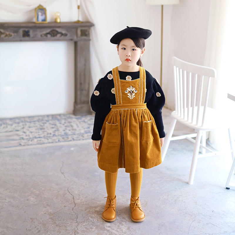 IFKIDS Children's Spring New Versatile Embroidered Lace Ginger Strap Hood Skirt