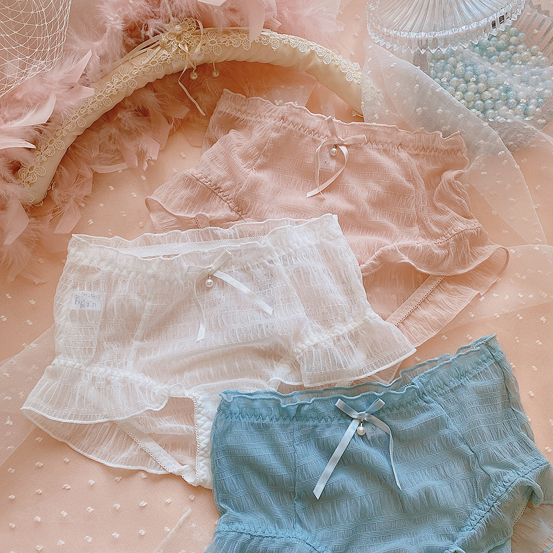 Japanese underwear lady minimal high waist lace side lady flying mesh shorts female thin sweet bag brush breathable