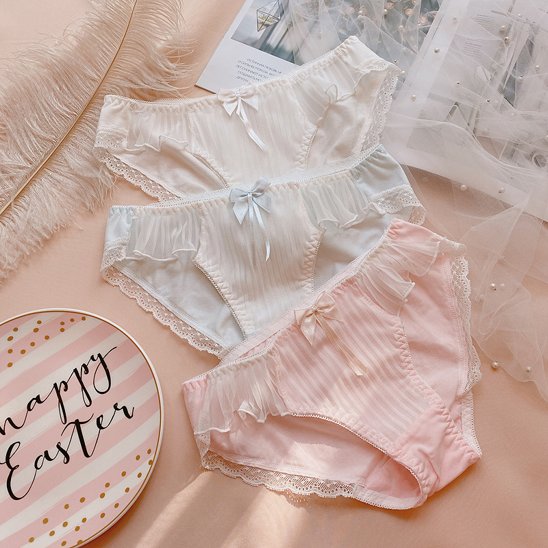 Japanese sweet panties ladies soft flash lace shorts girls heart cotton bow panties mid-waist bag hips