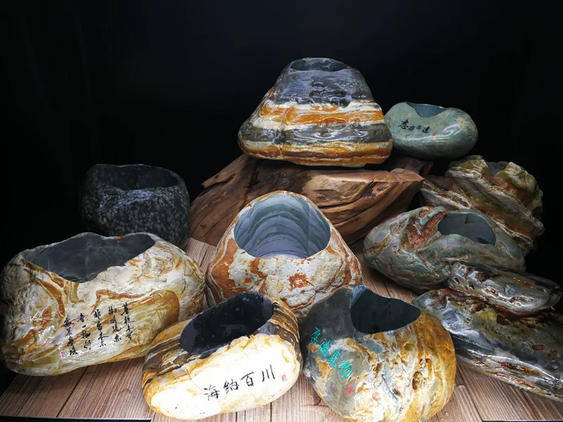 Đá cuội đá tự nhiên chậu hoa bình hoa cây mọng nước rêu chậu cây cảnh đồ trang trí - Vase / Bồn hoa & Kệ