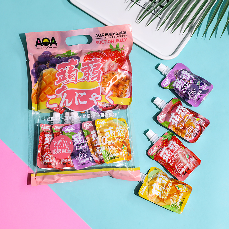 AOA Strawberry Mango Bagel Fruity Grape Comprehensive Fruit Taste Suction Jelly 10 Entrance Children Drinks