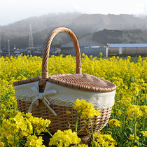Picnic basket Water fruit basket Vine Choreography Shopping Basket Containing Basket egg basket Woven Basket Small Basket of Bamboo Basket Carry-on Basket blue