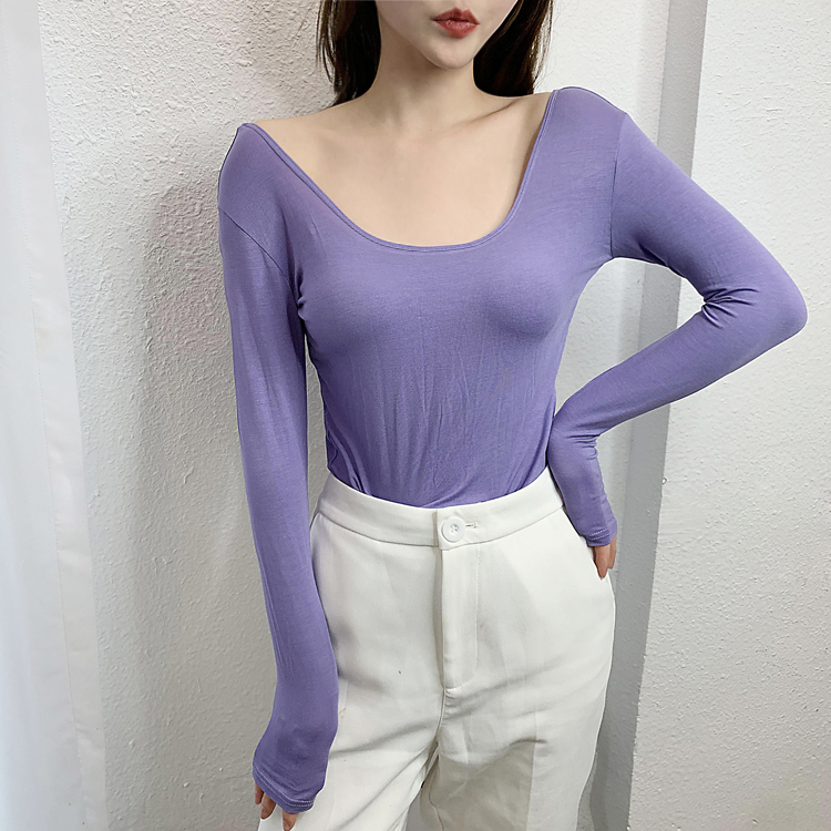 Meat Color Large Circle Collar Long Sleeves Inner Hitch Modale Low Collar Underwear Sweatshirt Spring Fall Thin blouses tight and autumn clothes