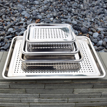 Tea tray stainless steel drain tray punched square tray commercial household drain tray steamed rice set water filter tray oil drain plate