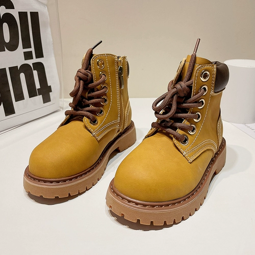 Martens, высокие детские классические короткие сапоги подходит для мужчин и женщин в английском стиле, из натуральной кожи