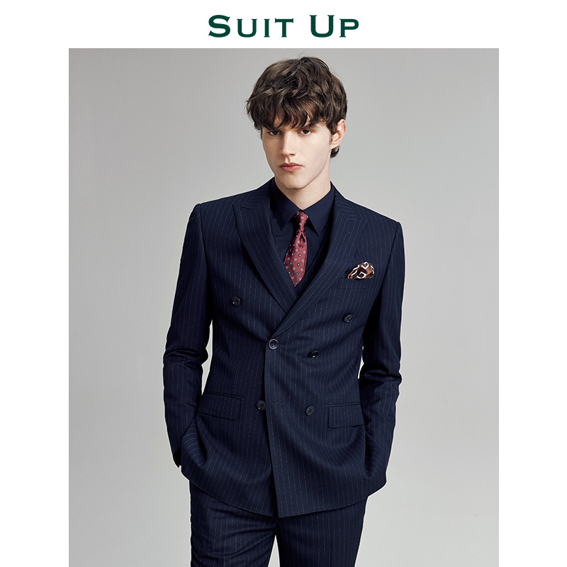 [Ace Agent] Double-Breasted Suit Set for Men, Striped Formal Wear, Men's Suit Jacket, Groom's Wedding Suit