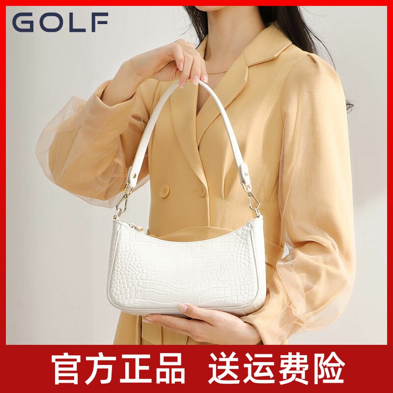 GOLF bag 2022 new leather white underarm bag women's summer French baguette bag all-match fashion shoulder bag