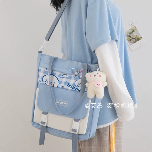 Шоппер, мультяшная сумка через плечо, барсетка, вместительная и большая льняная сумка