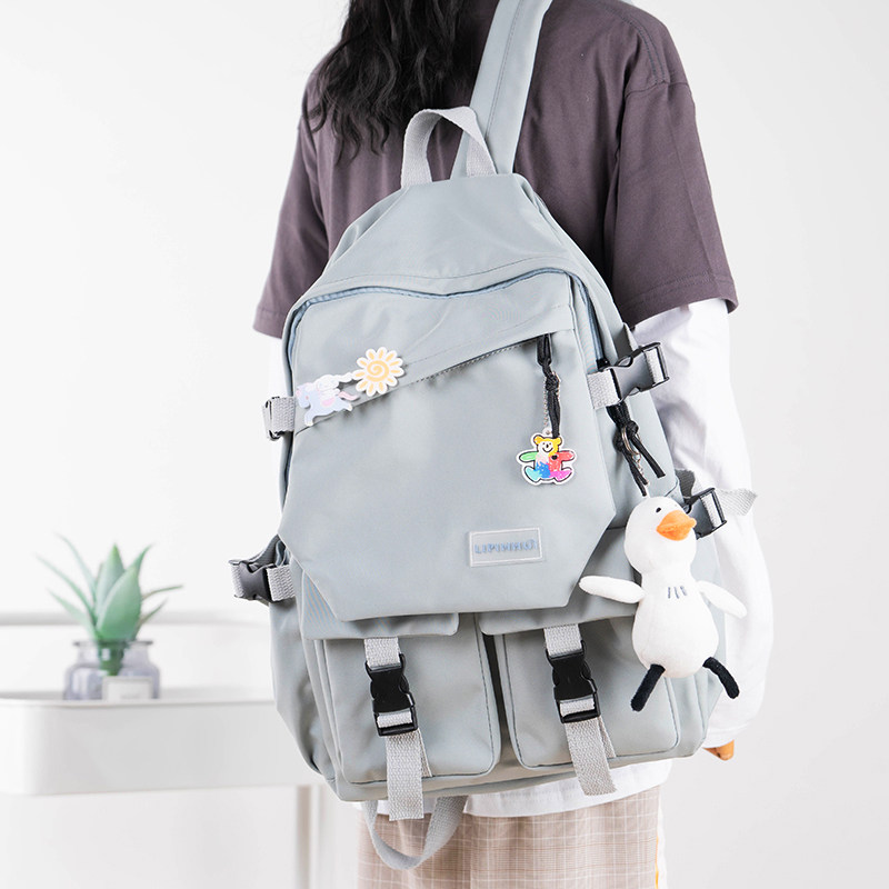 School bag pure color trendy cool niche ins Japanese female shoulder bag soft girl large capacity Mori Korean version 15 inch computer bag