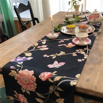 Yihong Yiju Western-style fabric cotton linen black flowers and birds table flag coffee table table dining side cabinet bought full