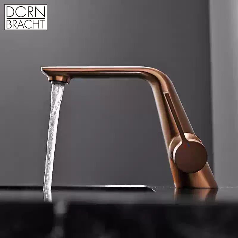 German Contemporary All-Copper Minimalist Brushed Rose Gold Bathroom Sink Faucet with Hot and Cold Water and Splash-Proof Design German Contemporary All-Copper Minimalist Brushed Rose Gold Bathroom Sink Faucet with Hot and Cold Water and Splash-Proof Design