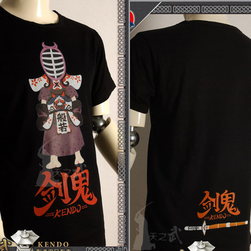 The warrior of the sky-like the wind and the whole cotton short sleeve double face printed black and white T-shirt exclusive limited Japanese sword track