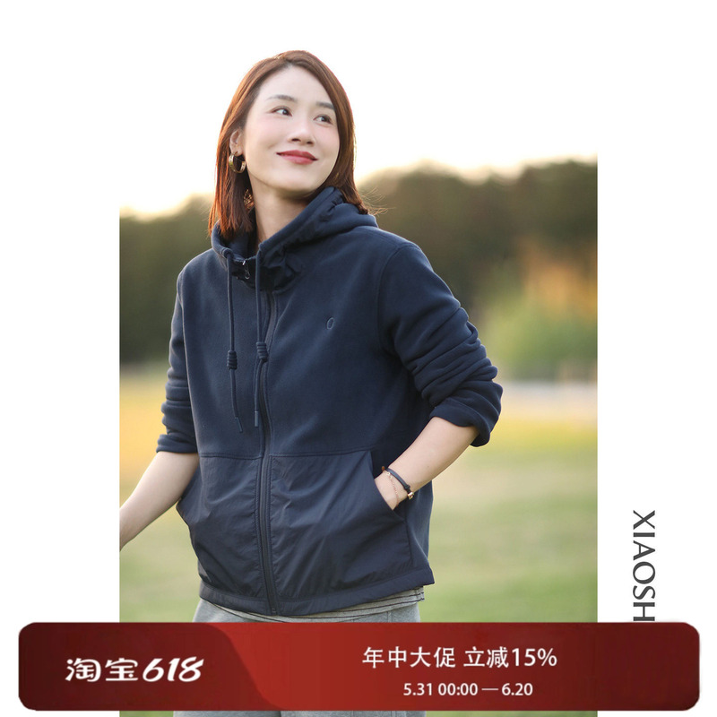 Xiao Shuo's Structured and Stylish, Skin-Friendly and Soft Stand-Up Collar Fleece Patchwork Zipper Sweatshirt Jacket for Women, 2026 Spring New Collection