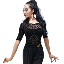 CONNY sexy Latin dance tops see-through dance costumes adult fashionable mid-sleeve national standard modern dance tops for women