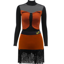 CONNY Latin dance suit dance practice clothes womens training skirt art test childrens performance performance clothes high collar long sleeves