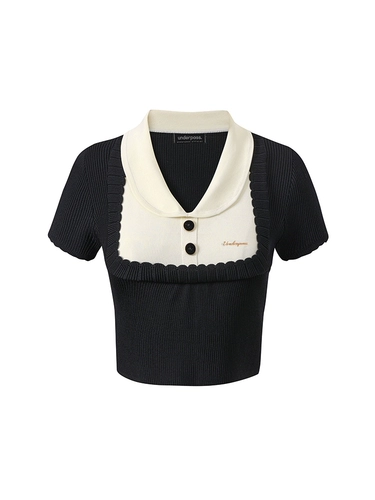 Подземный дизайн оригинальный дизайн подделка два куска полумесяца -краю контрастные сшивающие волосы вязаная T -Fyrt Jacket Короткая верхняя девушка