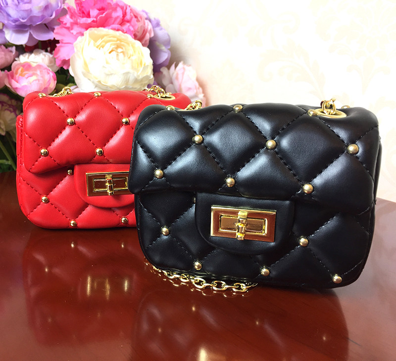 Girl Bag Bag Skew Satchel Fashion Baby Pouch Bag 1-3 Year Old Woman Cute Mini Rivet Bag Tidal Pack Chain Bag