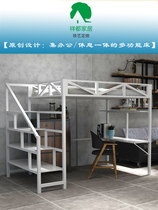 Bed under the table Simple modern small apartment Wrought iron duplex loft-style elevated sheets Upper multi-functional high and low bed