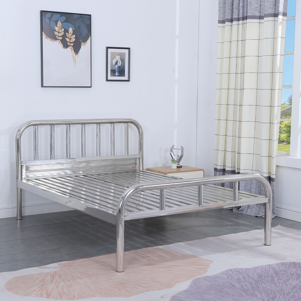 Stainless steel bed 1 8m double single modern wrought iron master bedroom rental house dormitory custom high and low maternity bednew