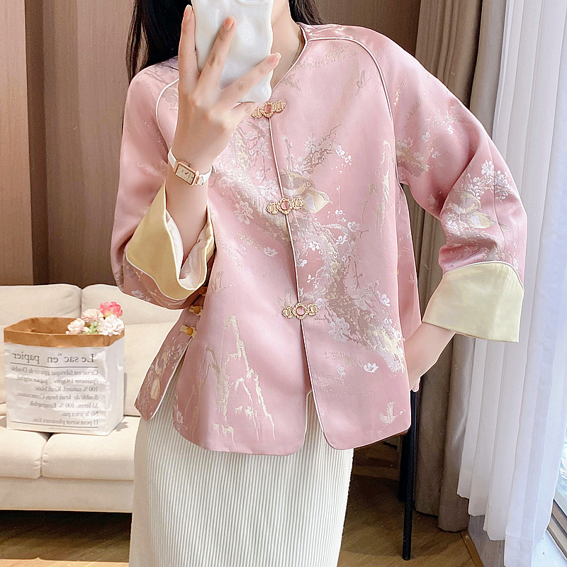 Tang Style Coat Women Chinese Style New Retro Button Loose Pink