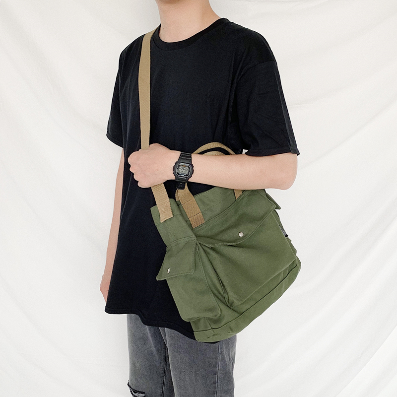 Day Department Brief Collision Color Single Shoulder Diagonal Satchel Cloth Bag Casual Handbag Han Edition Large Capacity Neutral Tote Bag