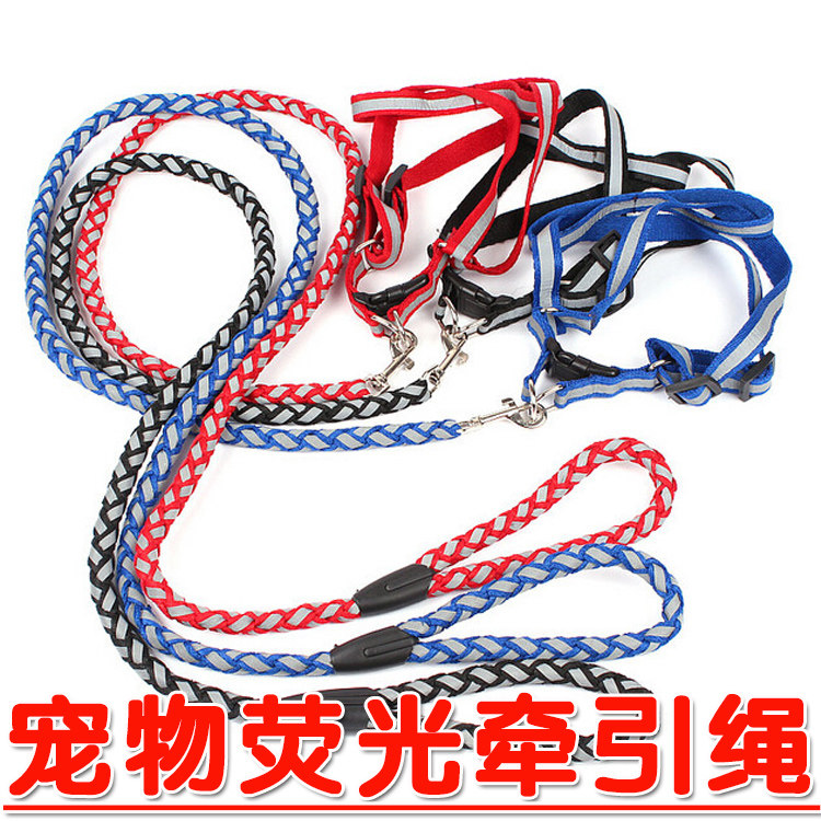 Dog luminous rope chest braces fluorescent traction rope traction with reflective dog chain pet supplies big and small 