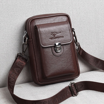 Mens single shoulder diagonal satchel casual small bag mobile phone bag Summer genuine leather small backpack mini leather bag wearing leather strap pocket