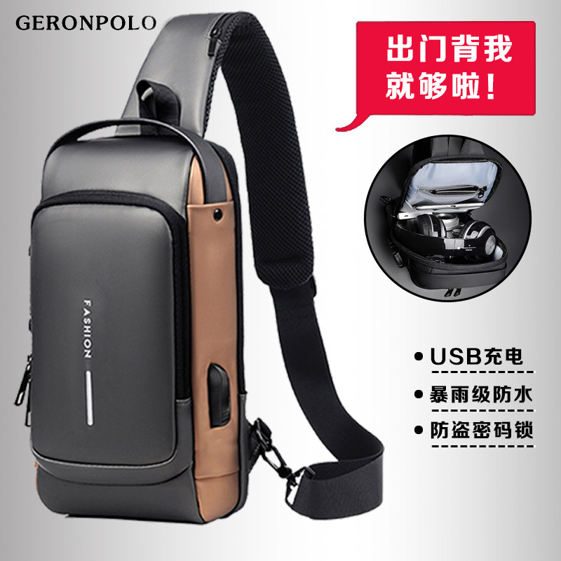Code Lock Anti Theft Men Bag Men's Chest Bag Casual Sports Small shoulder bag Single shoulder inclined satchel Locomotive Bag Tide Shoulder Bag
