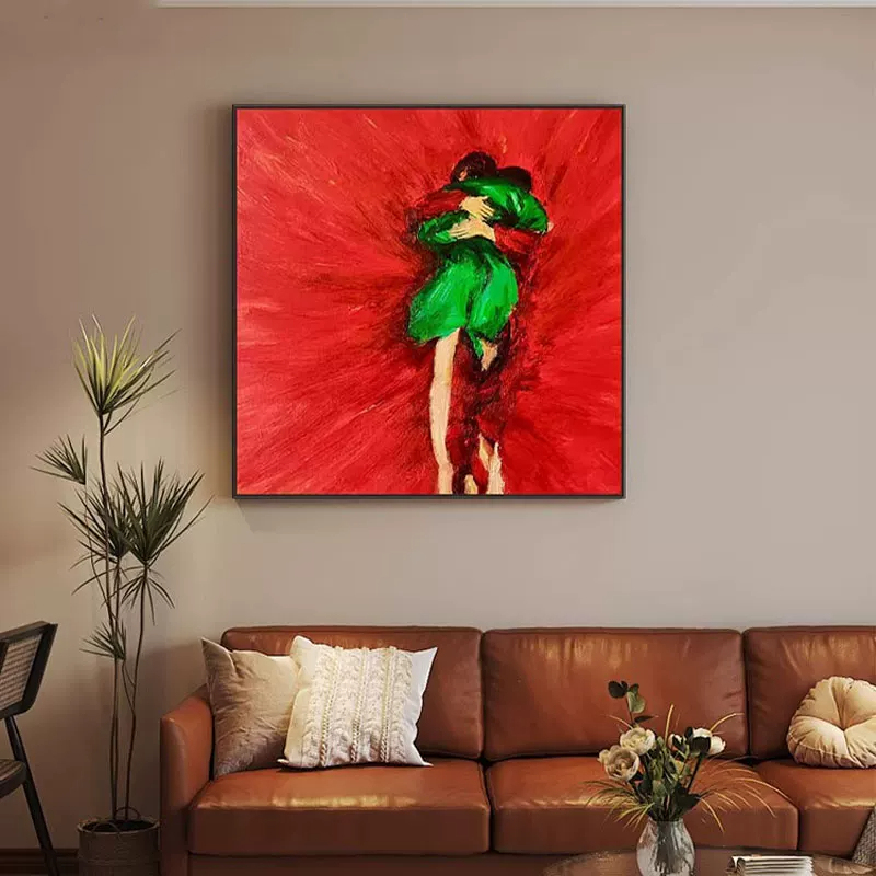 French Wabi-Sabi Style "Embrace" Abstract Art Spray-Painted Decorative Painting Niche Square Soulmate Ornament Hanging Painting