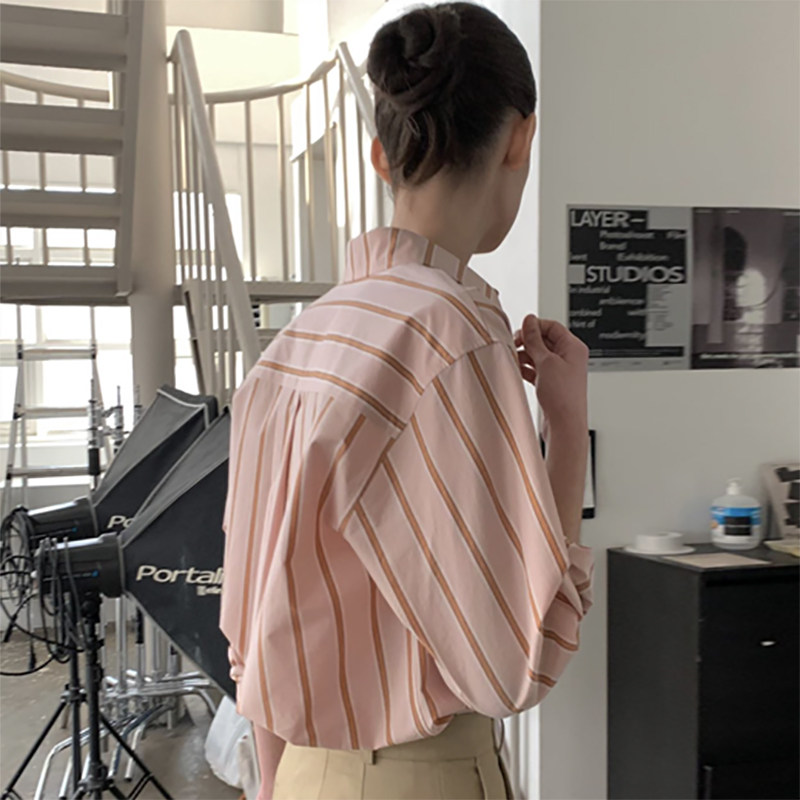 LEROBE striped shirt women's autumn 2022 new Korean casual long-sleeved cotton shirt women's niche design