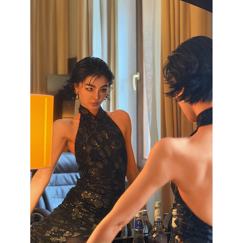 Zha San Guan Black Printed Sleeveless Halter Neck New Chinese Style Cheongsam Women's Autumn/Winter 2026 New Inner Dress Zha San Guan Black Printed Sleeveless Halter Neck New Chinese Style Cheongsam Women's Autumn/Winter 2026 New Inner Dress