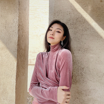 Zhao Sanguan purple fragrant taro Korean velvet thin turtleneck dress female winter bottoming short banquet dress skirt